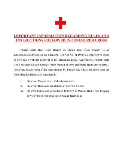 Red Cross Permit Uniform Service Rules for District Branches | Punjab Redcross Chandigarh